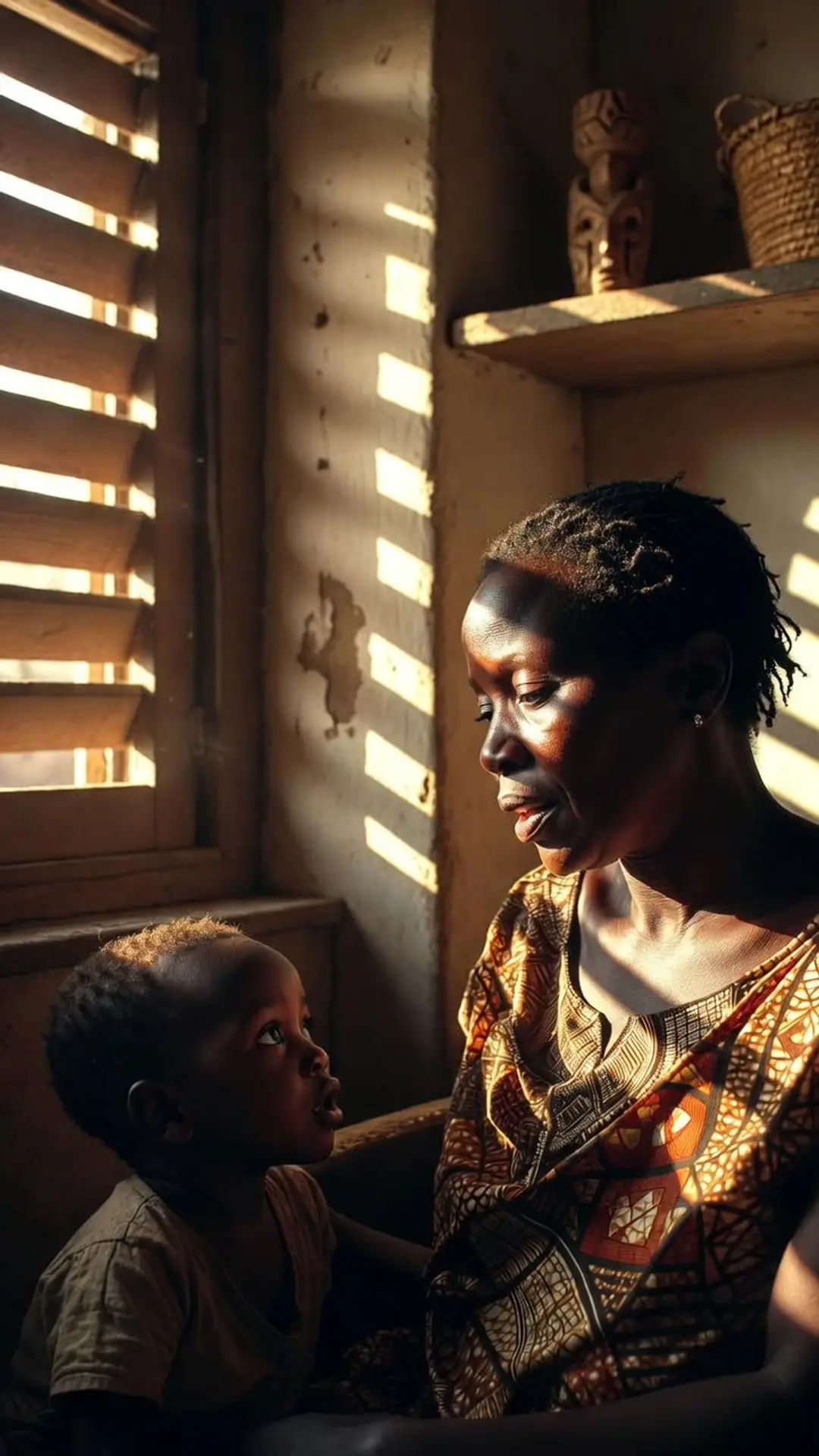 Grand-mère gabonaise qui transmet sa langue à un enfant